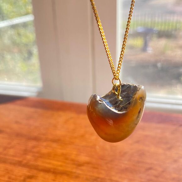 Resin-filled Heart Shaped Stone Necklace with Gold Plated Chain - Picture 7 of 10